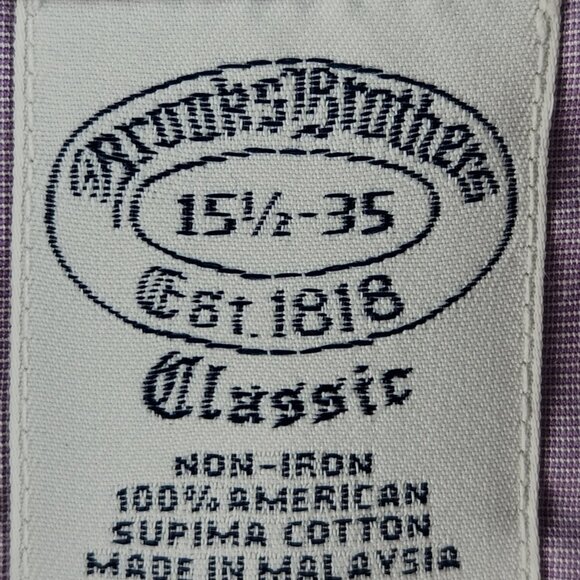 Brooks Brothers Purple Non-Iron Classic 15.5 35 Cotton Button Up Mens Shirt - Picture 8 of 16